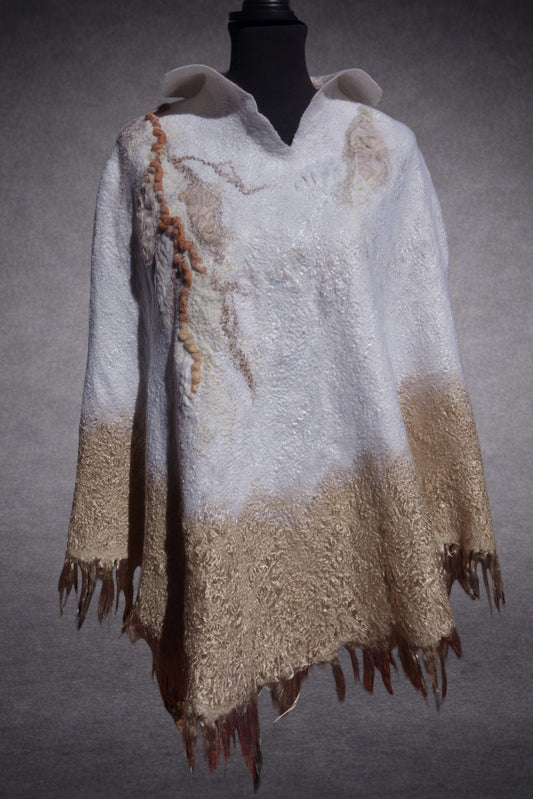 Back view detail of Ivory Sands reversible nuno-felted poncho