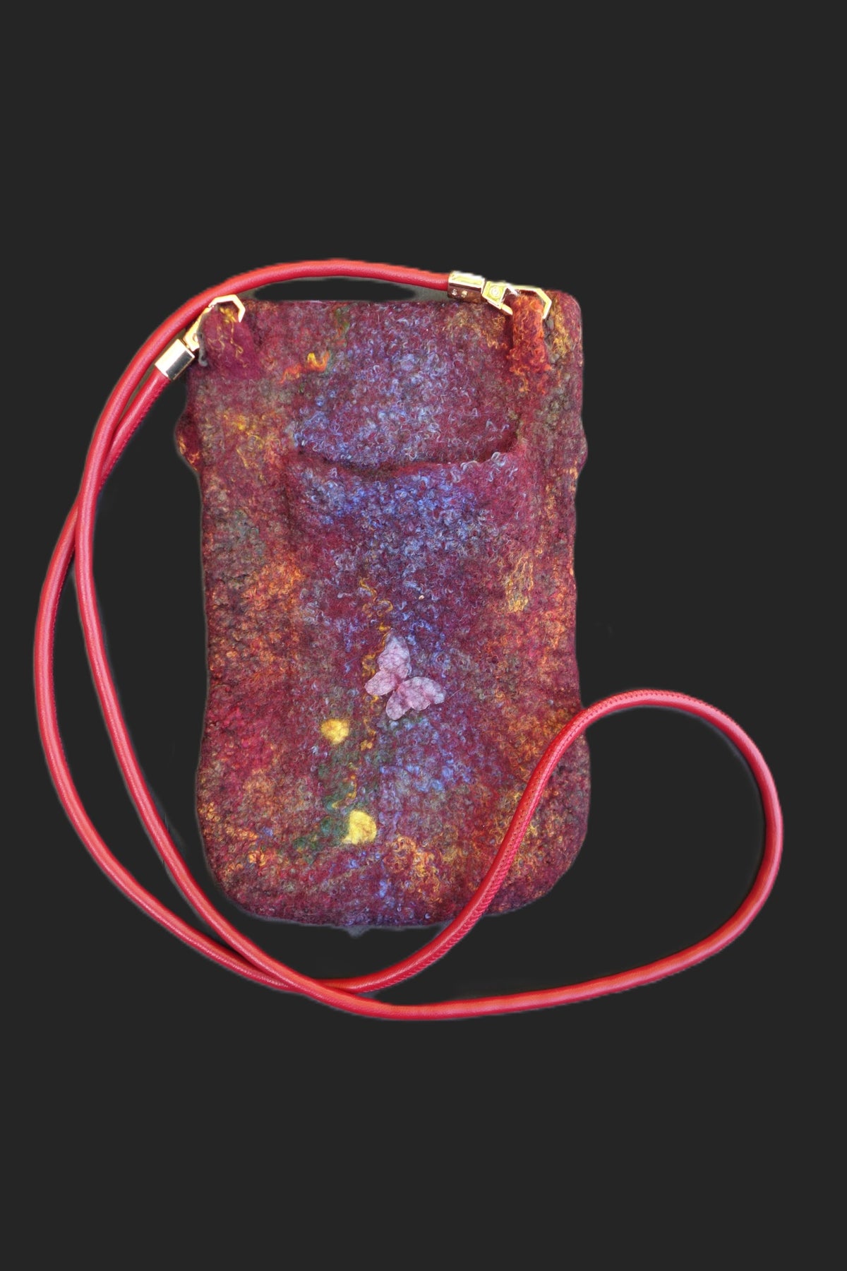 Butterfly Fire crossbody bag, reverse view with back phone pocket