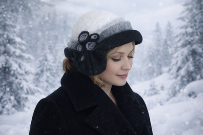 Handmade Merino Wool sculptural Hat - Monochrome organic form
