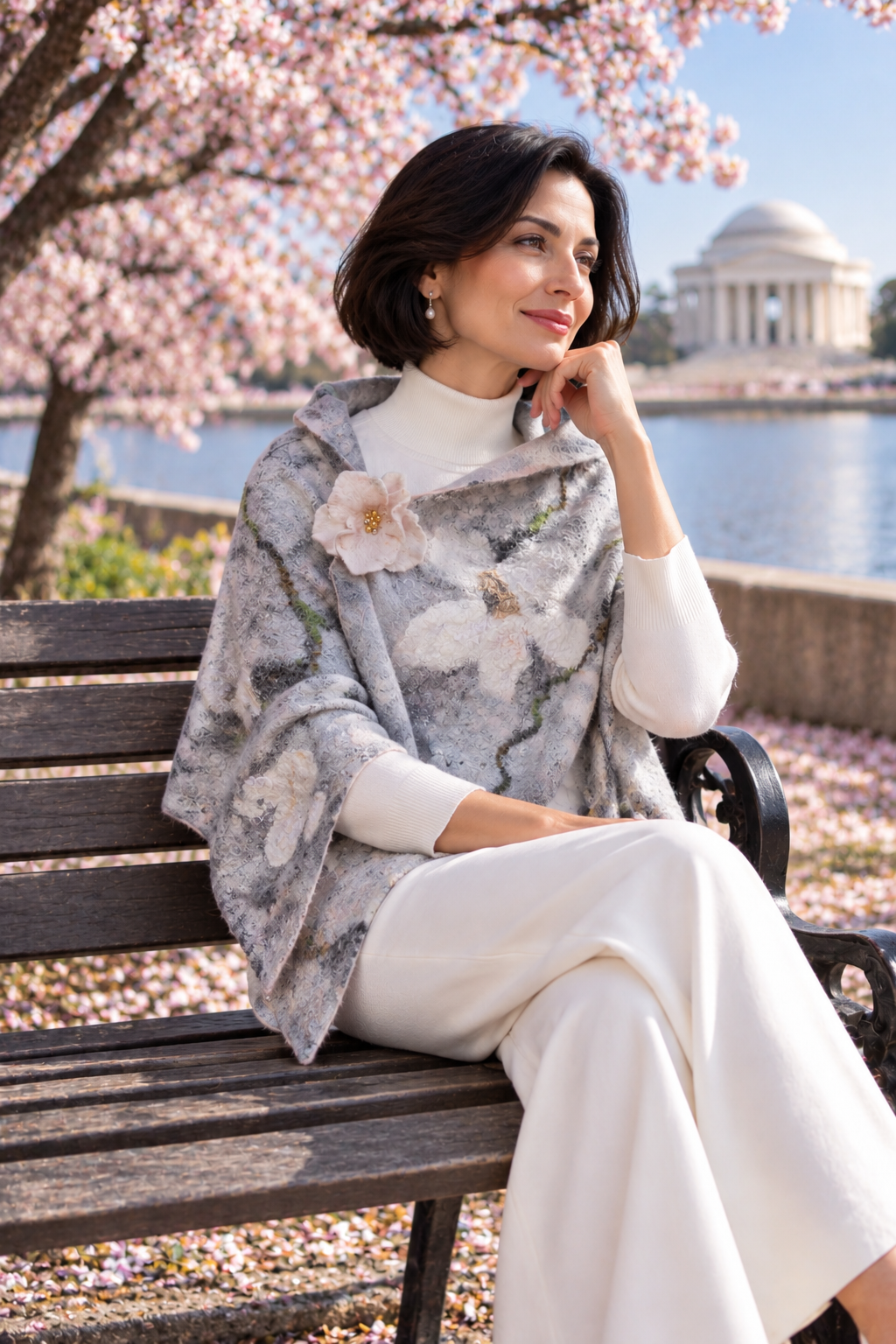 Magnolia Bloom shawl lifestyle visualization