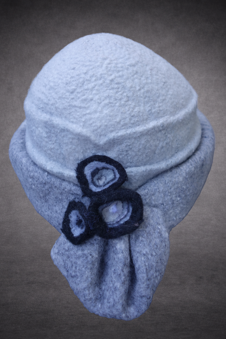 Silver grey asymmetric hand-felted hat, alternate product view