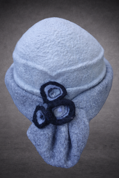 Silver grey asymmetric hand-felted hat, alternate product view