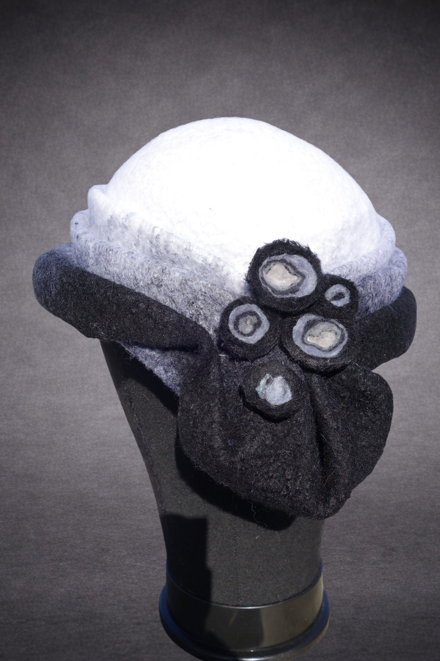 Handmade Merino Wool sculptural Hat - Monochrome organic form