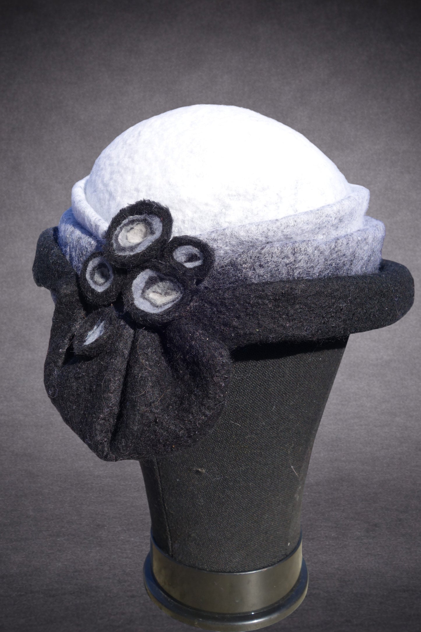 Handmade Merino Wool sculptural Hat - Monochrome organic form