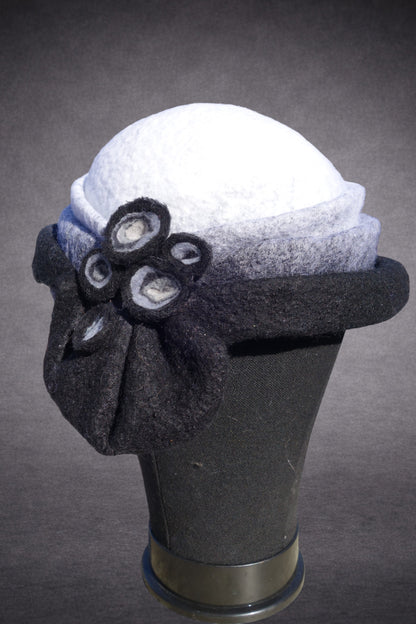 Handmade Merino Wool sculptural Hat - Monochrome organic form