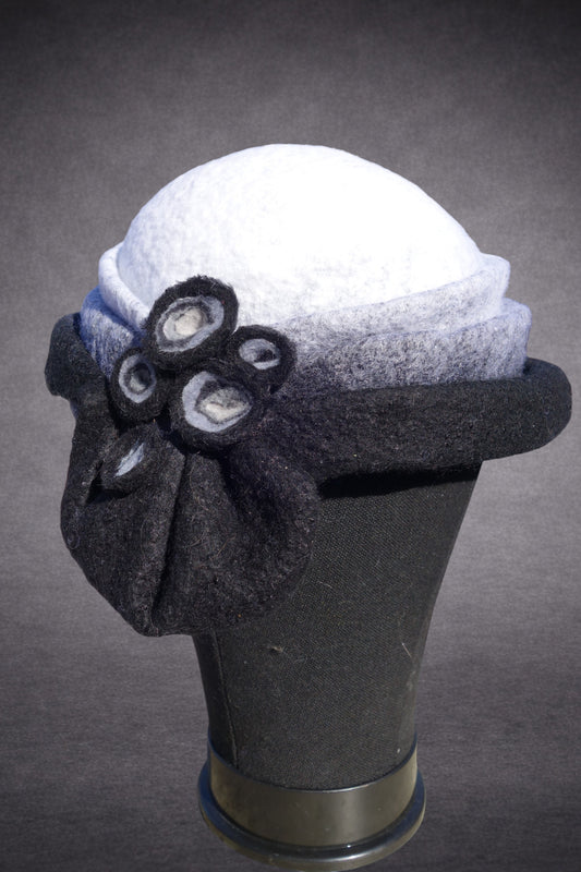 Handmade Merino Wool sculptural Hat - Monochrome organic form
