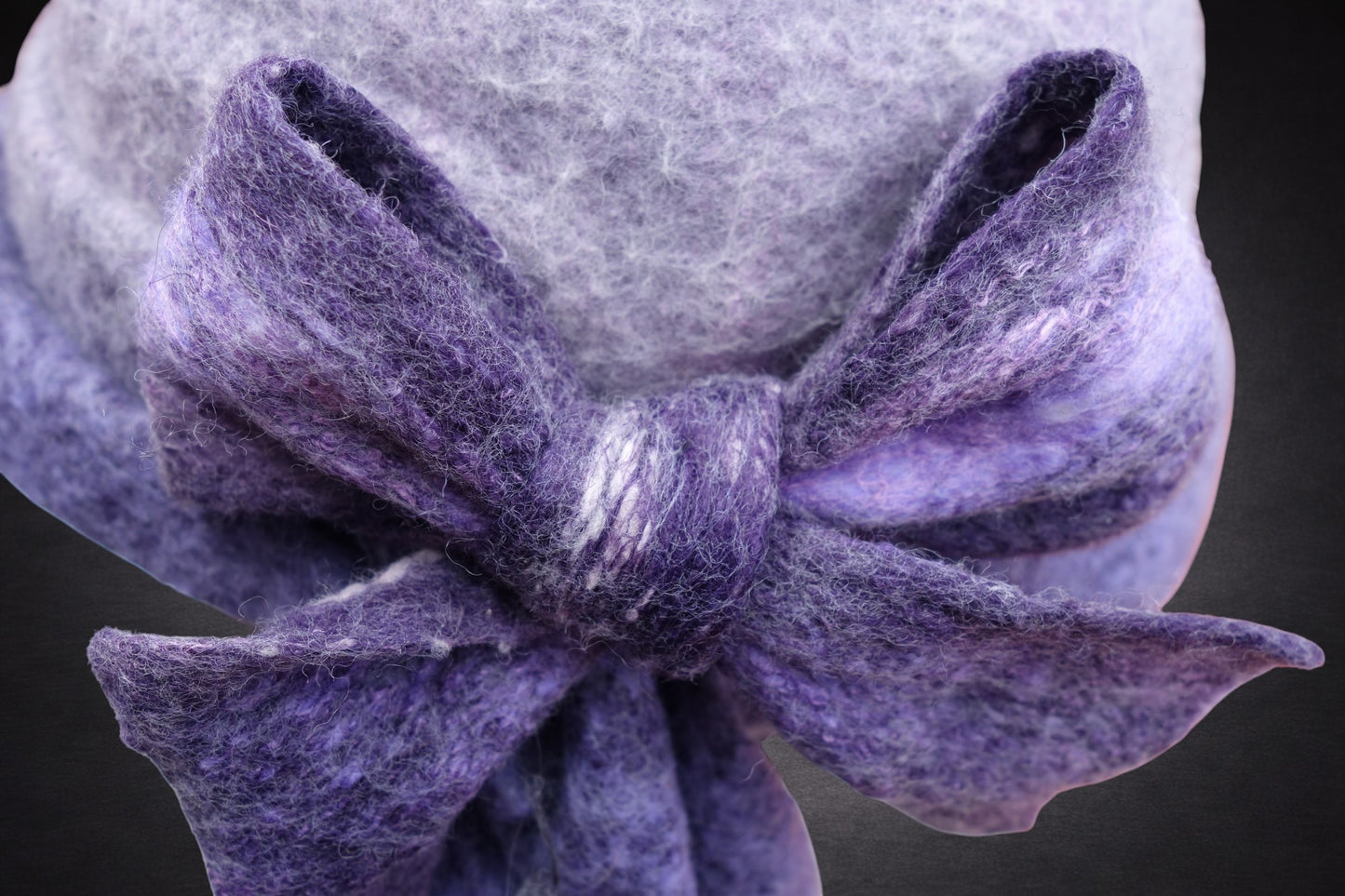 Hand Felted Merino Wool Cloche – Lavender Purple Bow, Packable Winter Hat