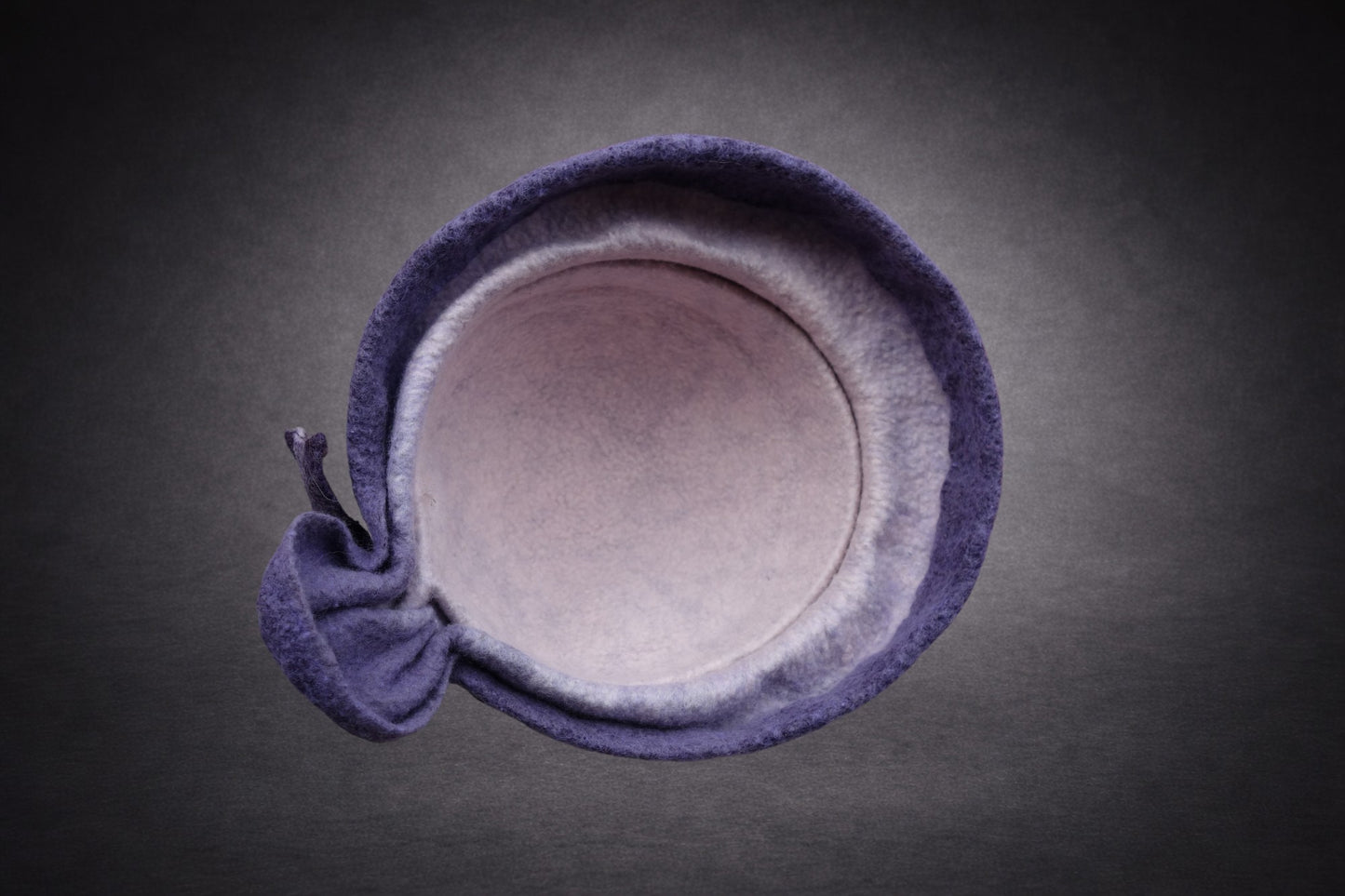Hand Felted Merino Wool Cloche – Lavender Purple Bow, Packable Winter Hat