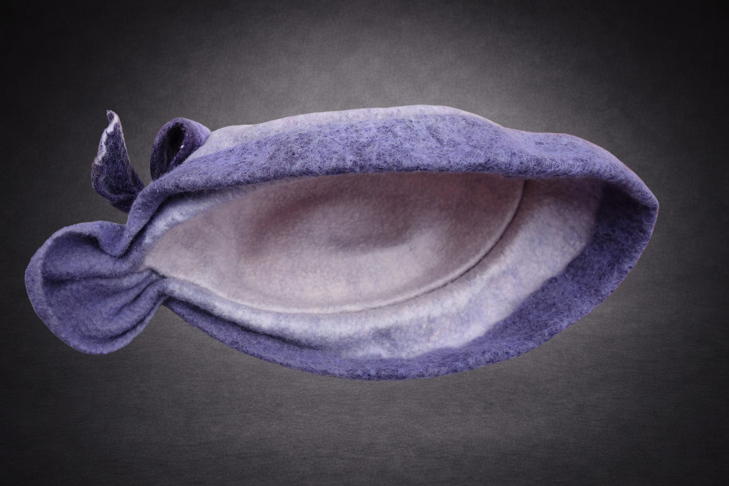 Hand Felted Merino Wool Cloche – Lavender Purple Bow, Packable Winter Hat
