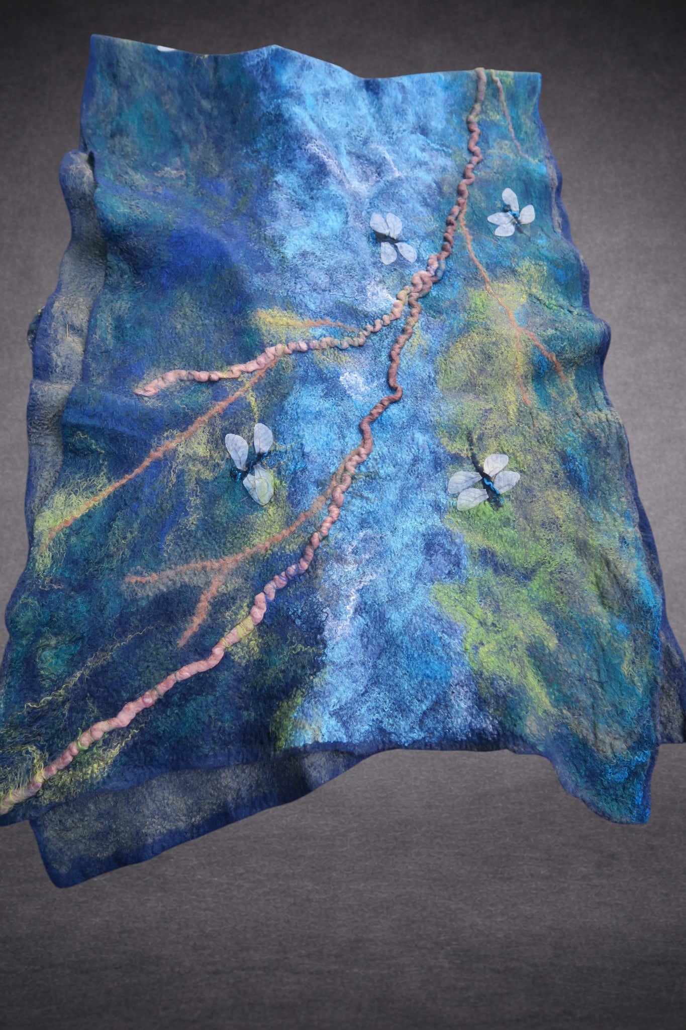 Along the Riverbank – Dragonfly Hand-Felted Merino Wool Shawl