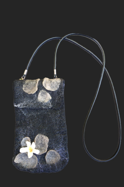 Beauty Through the Cracks in the Stone hand-felted crossbody bag, front view with strap