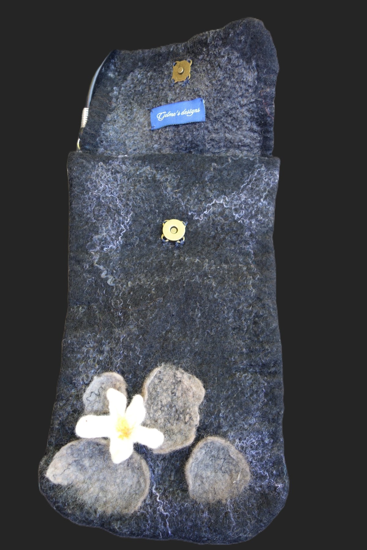 Beauty Through the Cracks in the Stone crossbody bag, open view showing magnetic closure