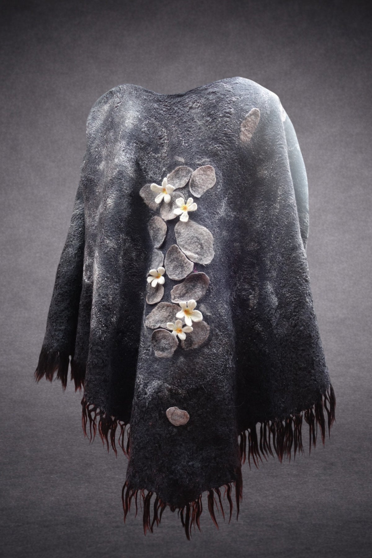 Reversible hand-felted merino wool poncho