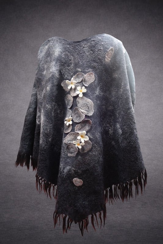 Reversible hand-felted merino wool poncho