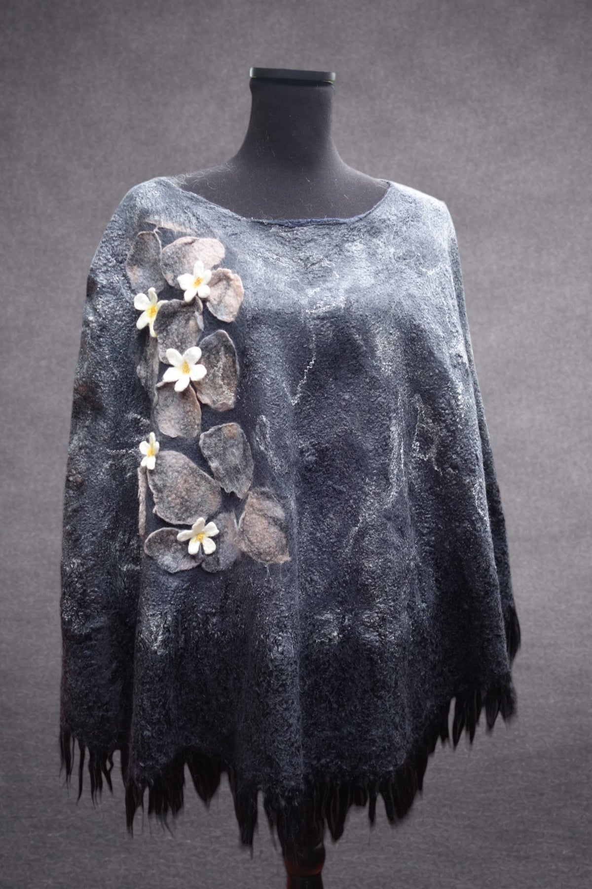 When Beauty Comes Through the Cracks of Stone — Reversible Hand-Felted Merino Wool Poncho