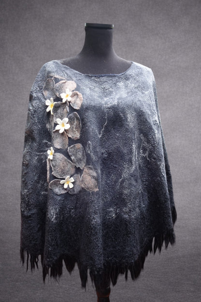 When Beauty Comes Through the Cracks of Stone — Reversible Hand-Felted Merino Wool Poncho