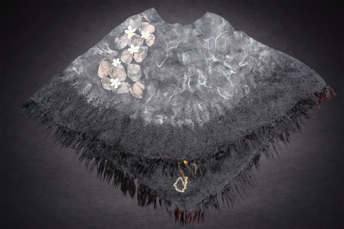 When Beauty Comes Through the Cracks of Stone — Reversible Hand-Felted Merino Wool Poncho