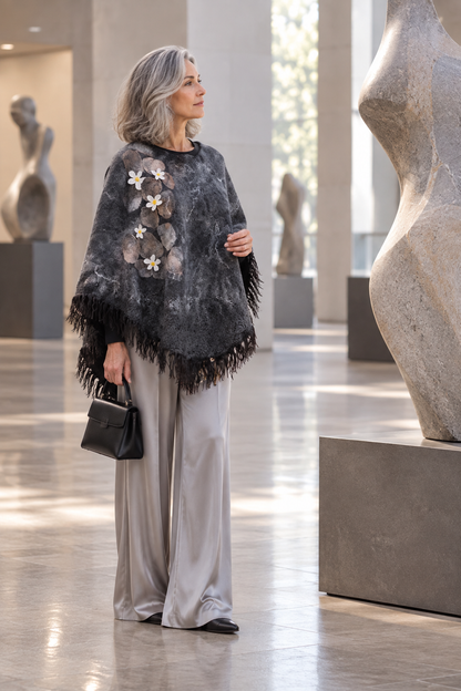 When Beauty Comes Through the Cracks of Stone — Reversible Hand-Felted Merino Wool Poncho