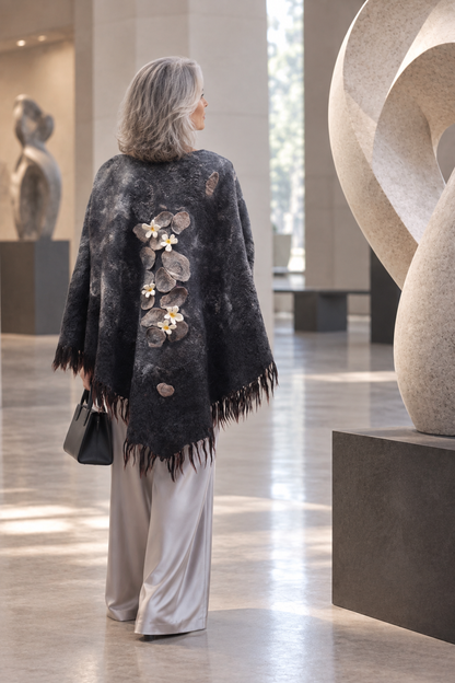 When Beauty Comes Through the Cracks of Stone — Reversible Hand-Felted Merino Wool Poncho