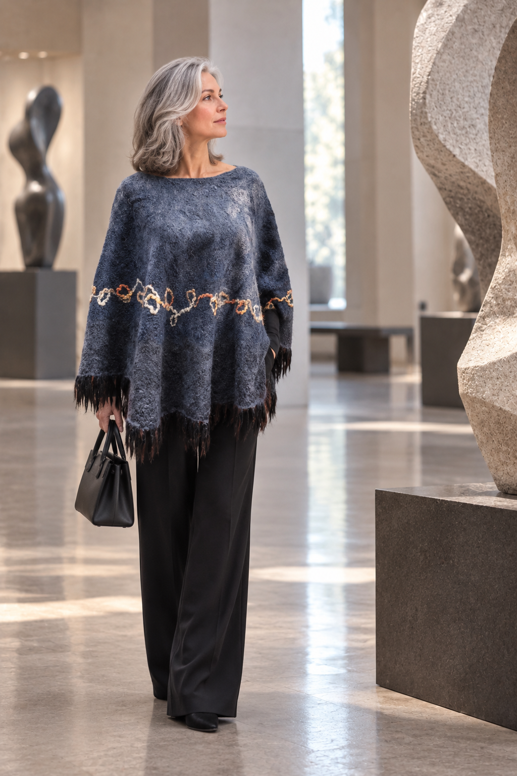 When Beauty Comes Through the Cracks of Stone — Reversible Hand-Felted Merino Wool Poncho
