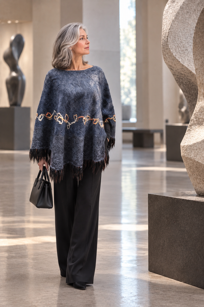 When Beauty Comes Through the Cracks of Stone — Reversible Hand-Felted Merino Wool Poncho