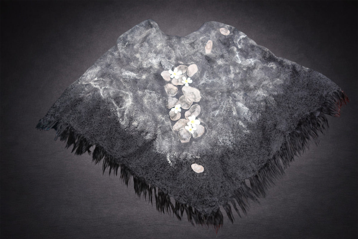 When Beauty Comes Through the Cracks of Stone — Reversible Hand-Felted Merino Wool Poncho