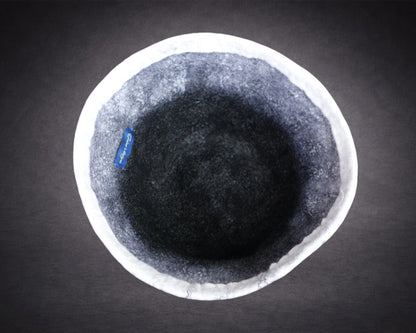Inside view of black and white soft hand-felted bucket hat