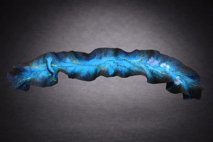 Blue Sculptural Ruffled Hand-Felted Merino Wool Scarf with Silk Accents