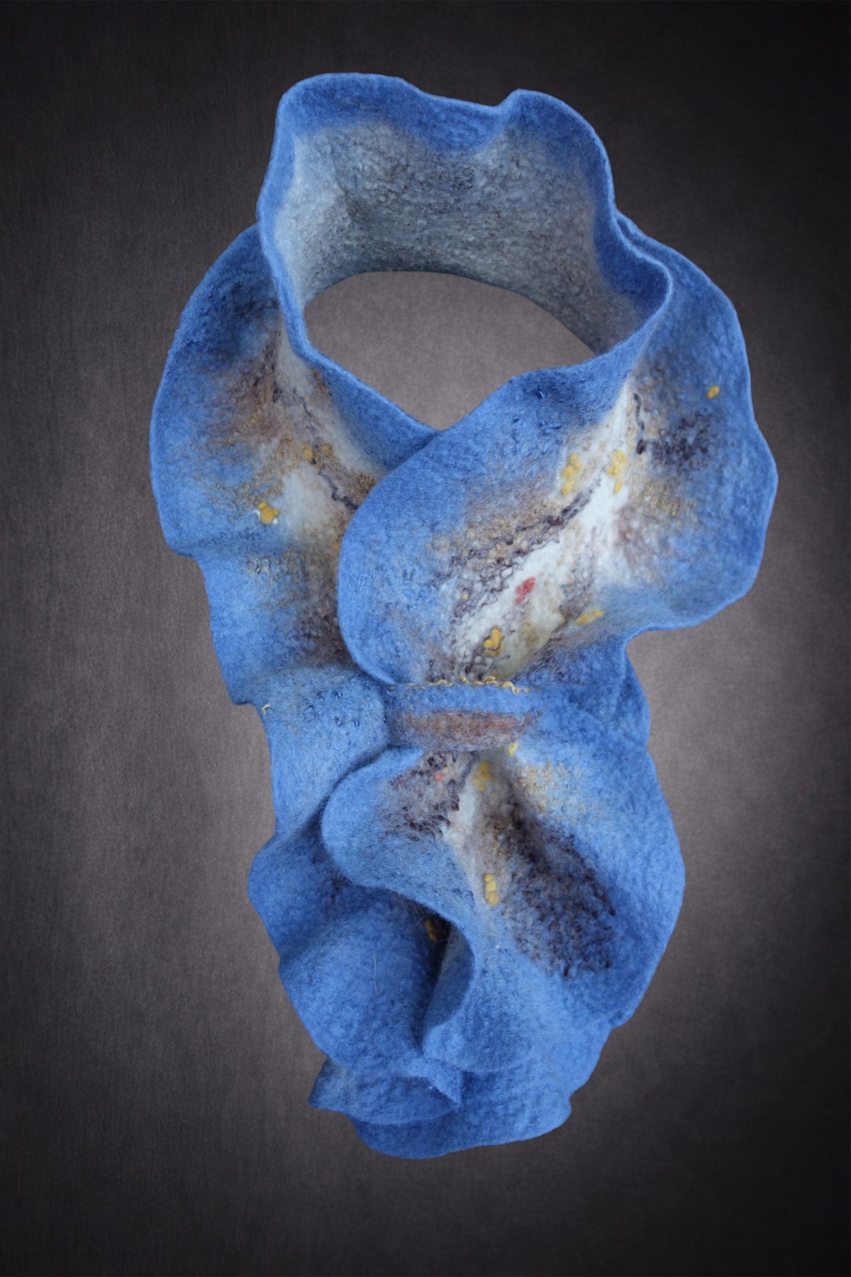 Grey-Blue & Ivory Reversible Sculptural Hand-Felted Merino Wool Scarf