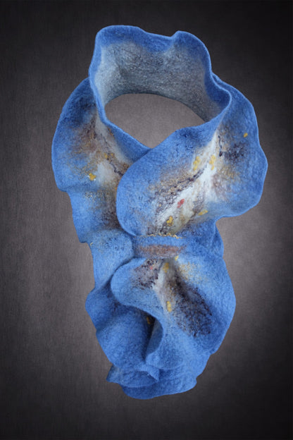 Grey-Blue & Ivory Reversible Sculptural Hand-Felted Merino Wool Scarf
