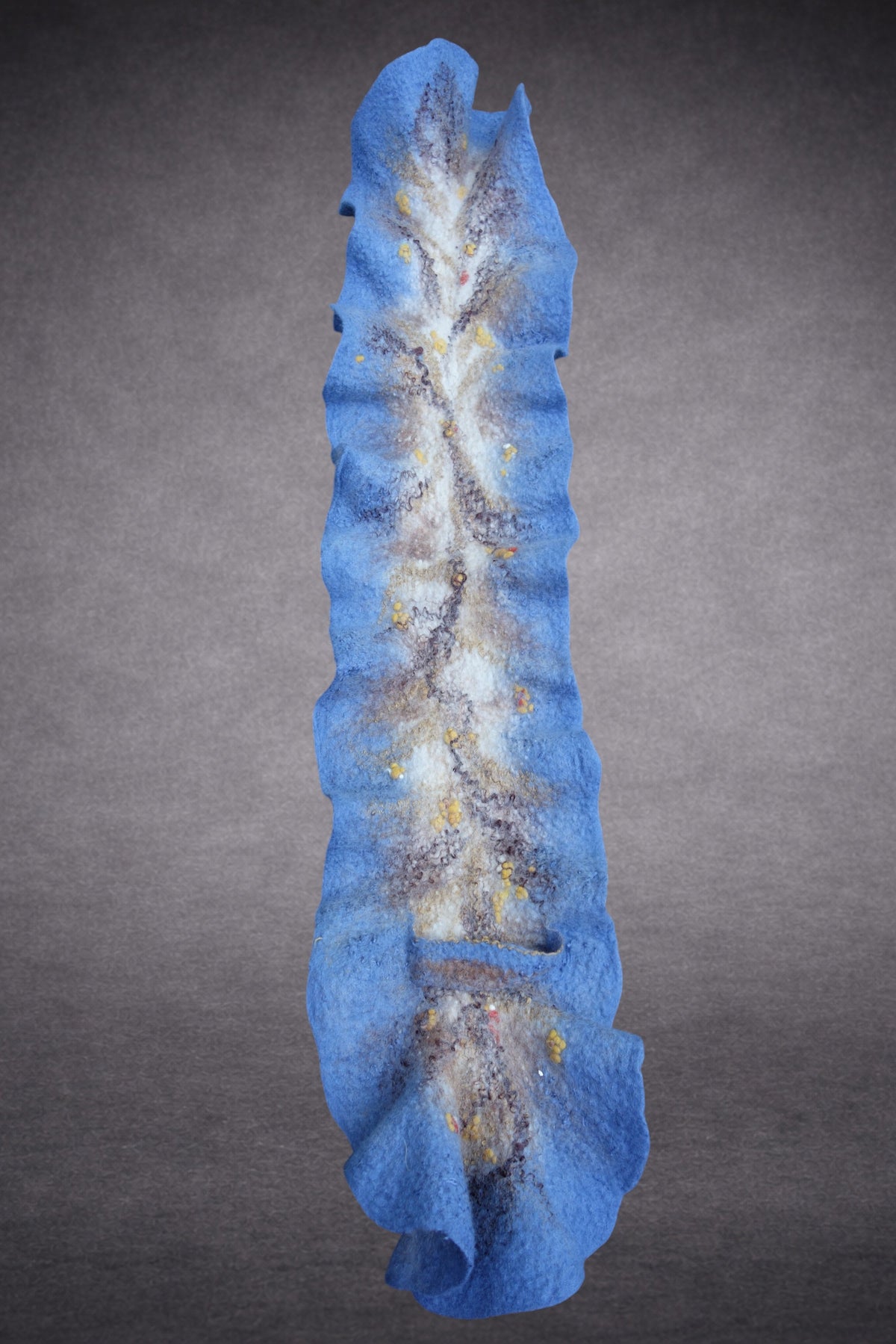 Grey-Blue & Ivory Reversible Sculptural Hand-Felted Merino Wool Scarf