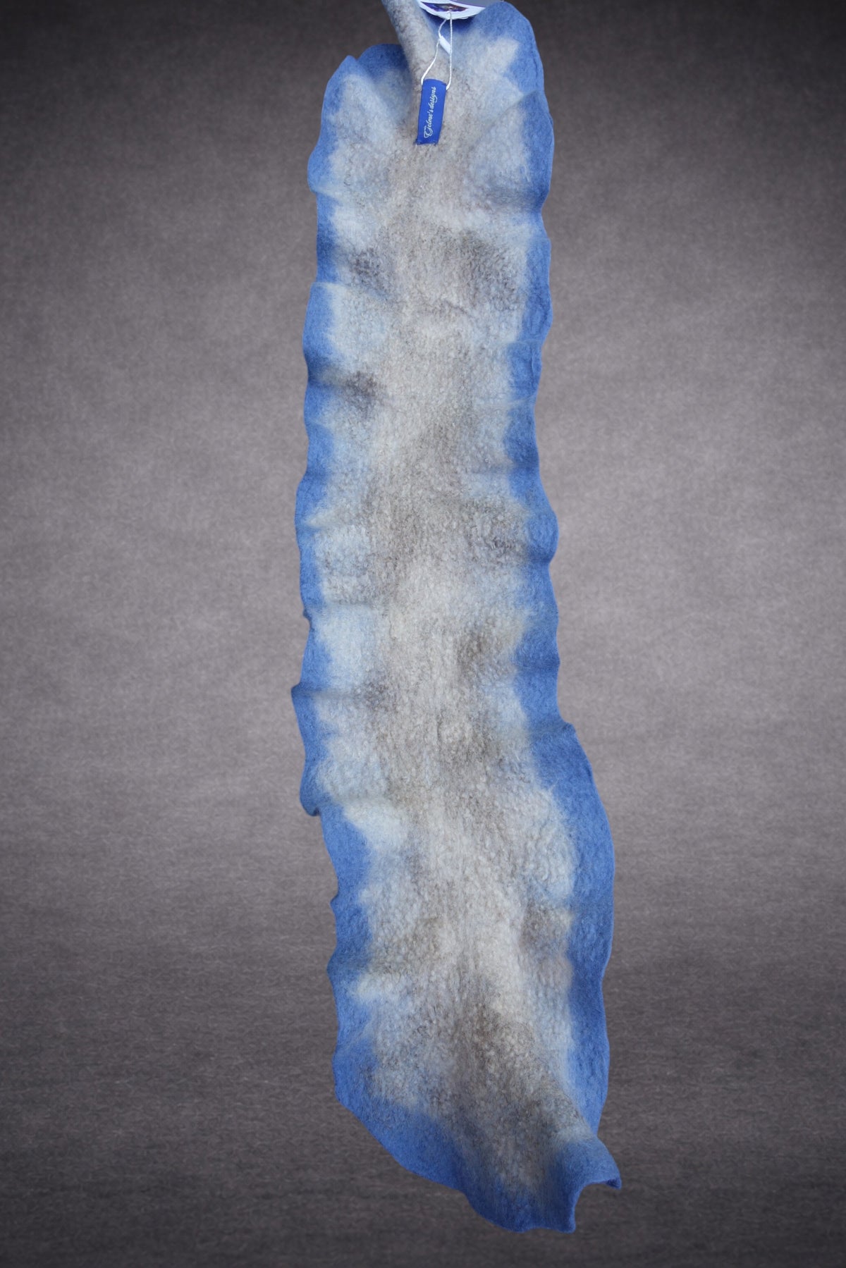 Grey-Blue & Ivory Reversible Sculptural Hand-Felted Merino Wool Scarf