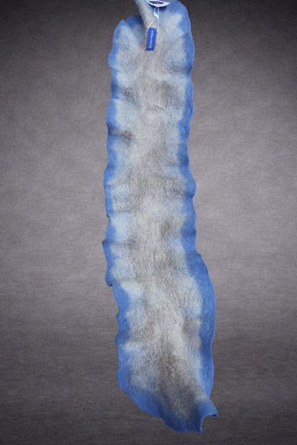 Grey-Blue & Ivory Reversible Sculptural Hand-Felted Merino Wool Scarf