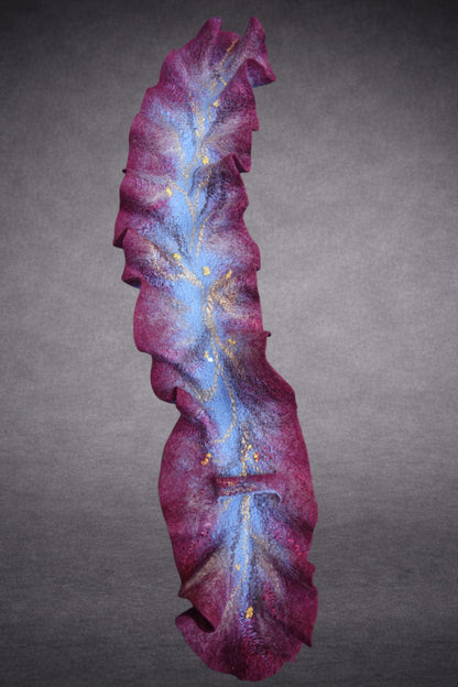 Burgundy & Blue Sculptural Hand-Felted Merino Wool Scarf
