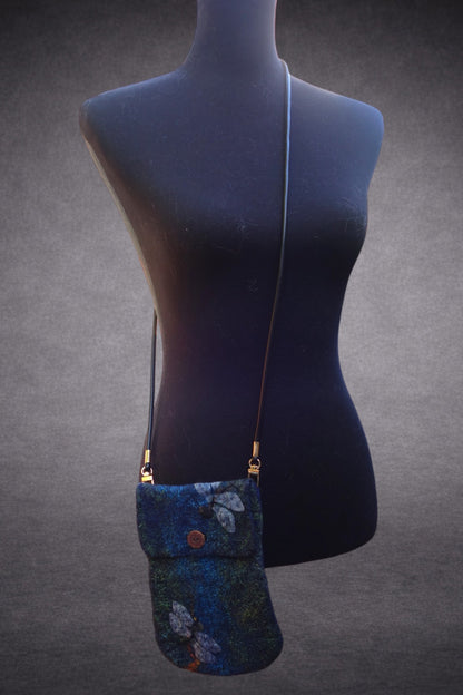 Dragonflies at the River crossbody bag shown on mannequin
