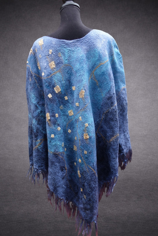 Falling Stars reversible handmade felted wool poncho back view