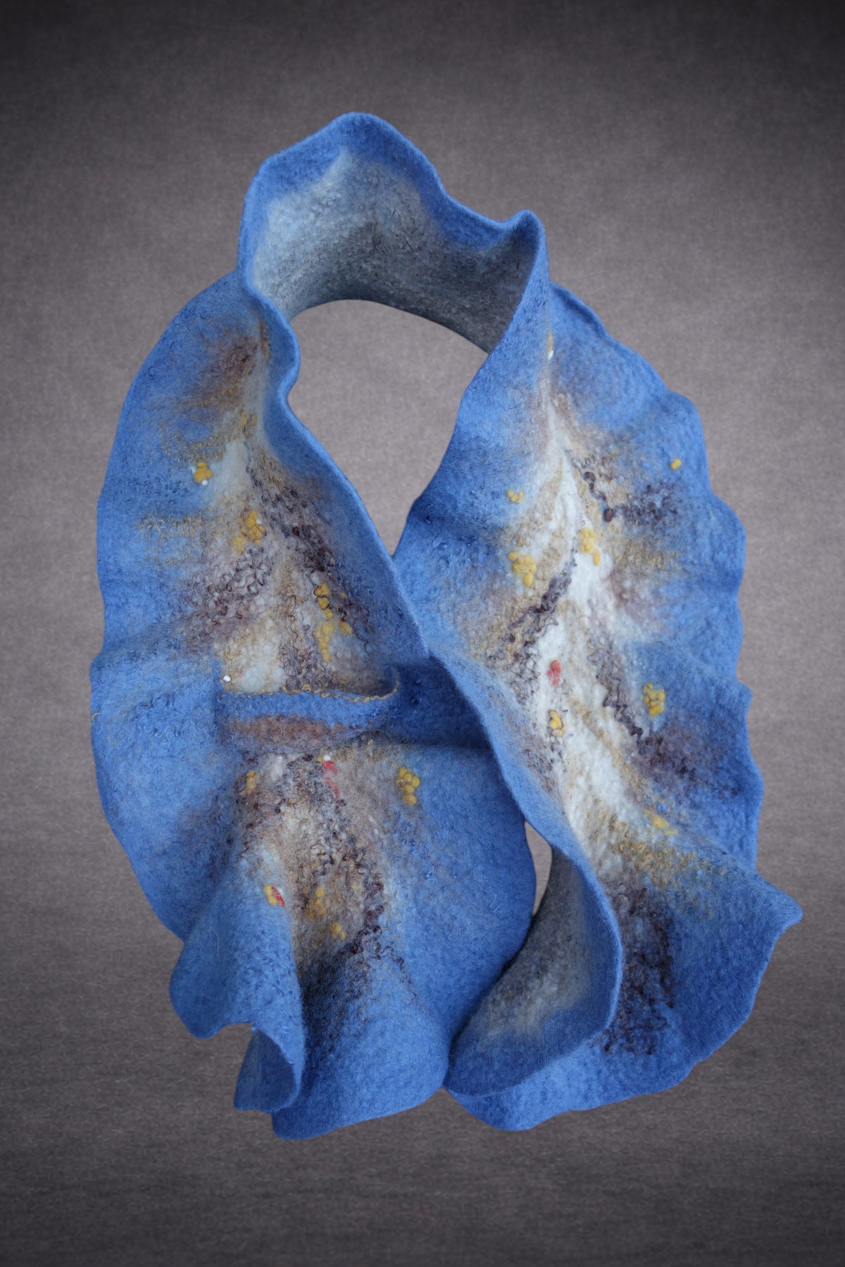 Grey-Blue & Ivory Reversible Sculptural Hand-Felted Merino Wool Scarf