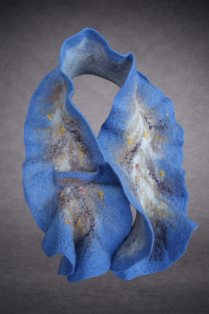 Grey-Blue & Ivory Reversible Sculptural Hand-Felted Merino Wool Scarf