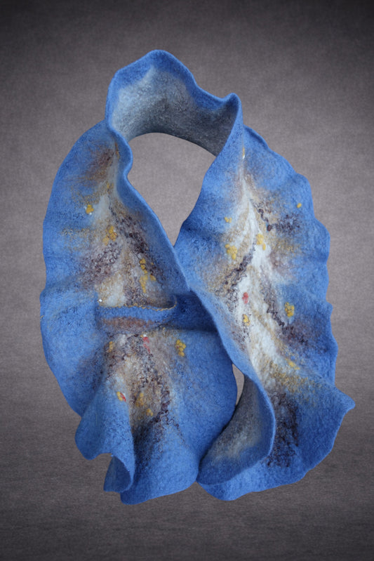 Grey-Blue & Ivory Reversible Sculptural Hand-Felted Merino Wool Scarf