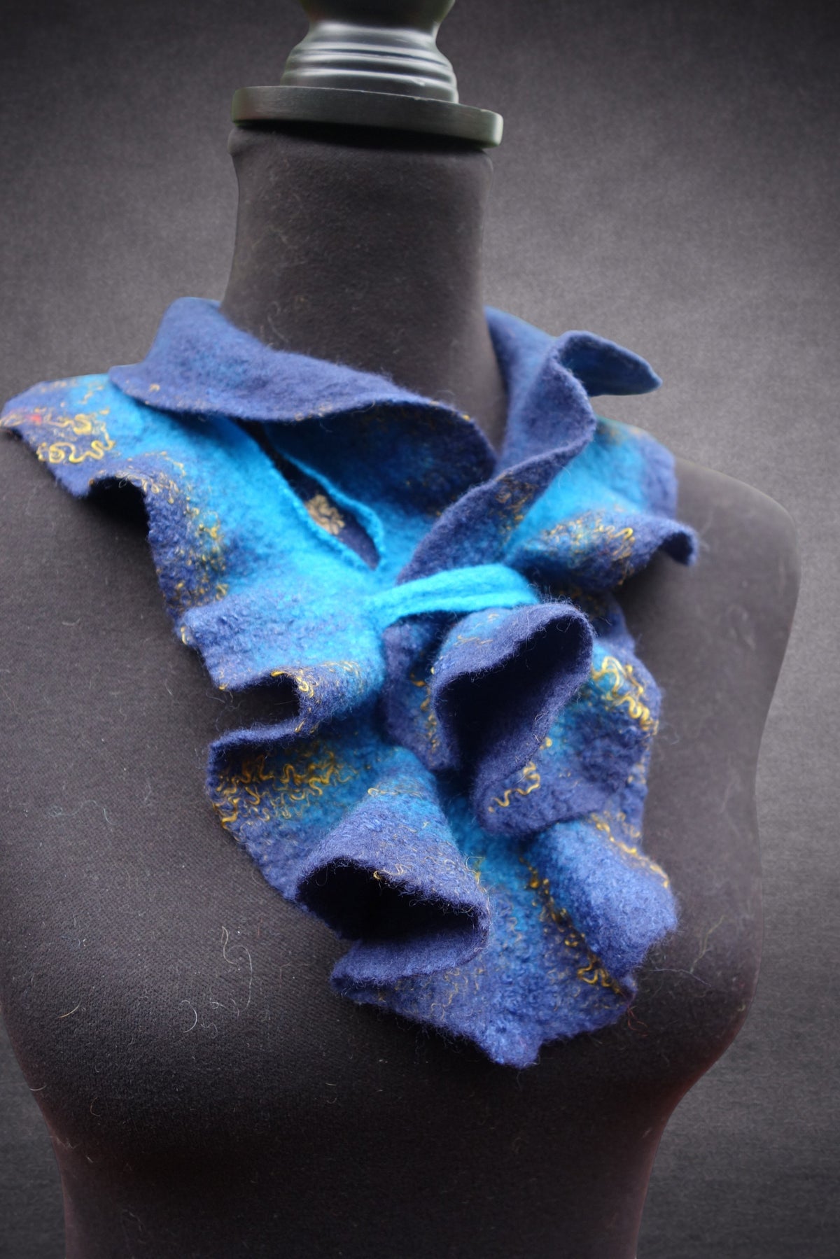 Blue & Turquoise Sculptural Hand-Felted Merino Wool Scarf