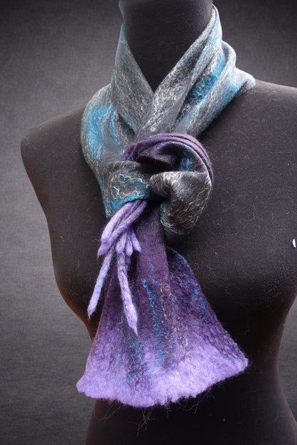 Sculptural hand-felted scarf detail on mannequin