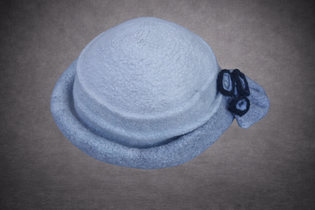 Silver grey asymmetric hand-felted hat, product view