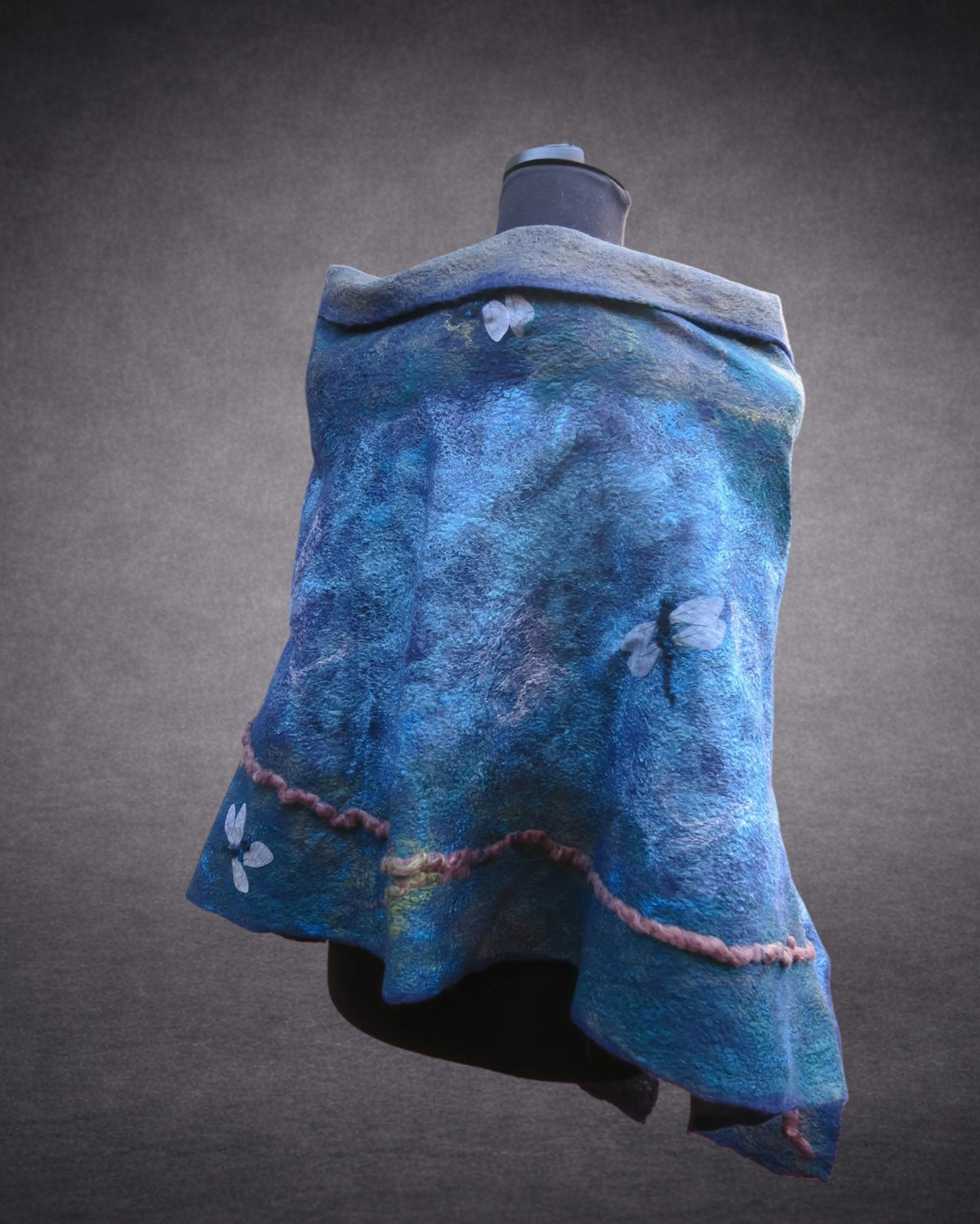 Along the Riverbank – Dragonfly Hand-Felted Merino Wool Shawl