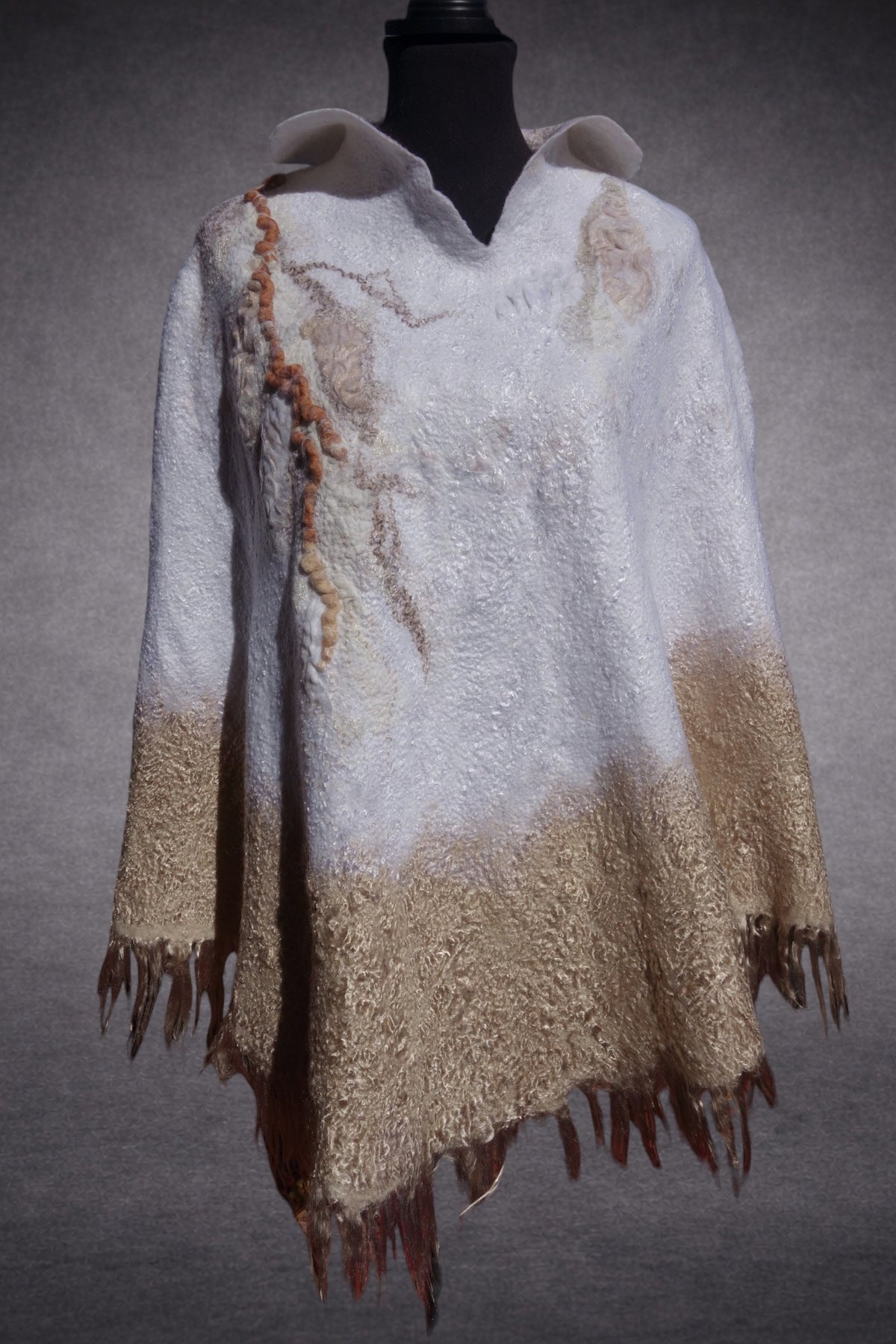 Back view detail of Ivory Sands reversible nuno-felted poncho