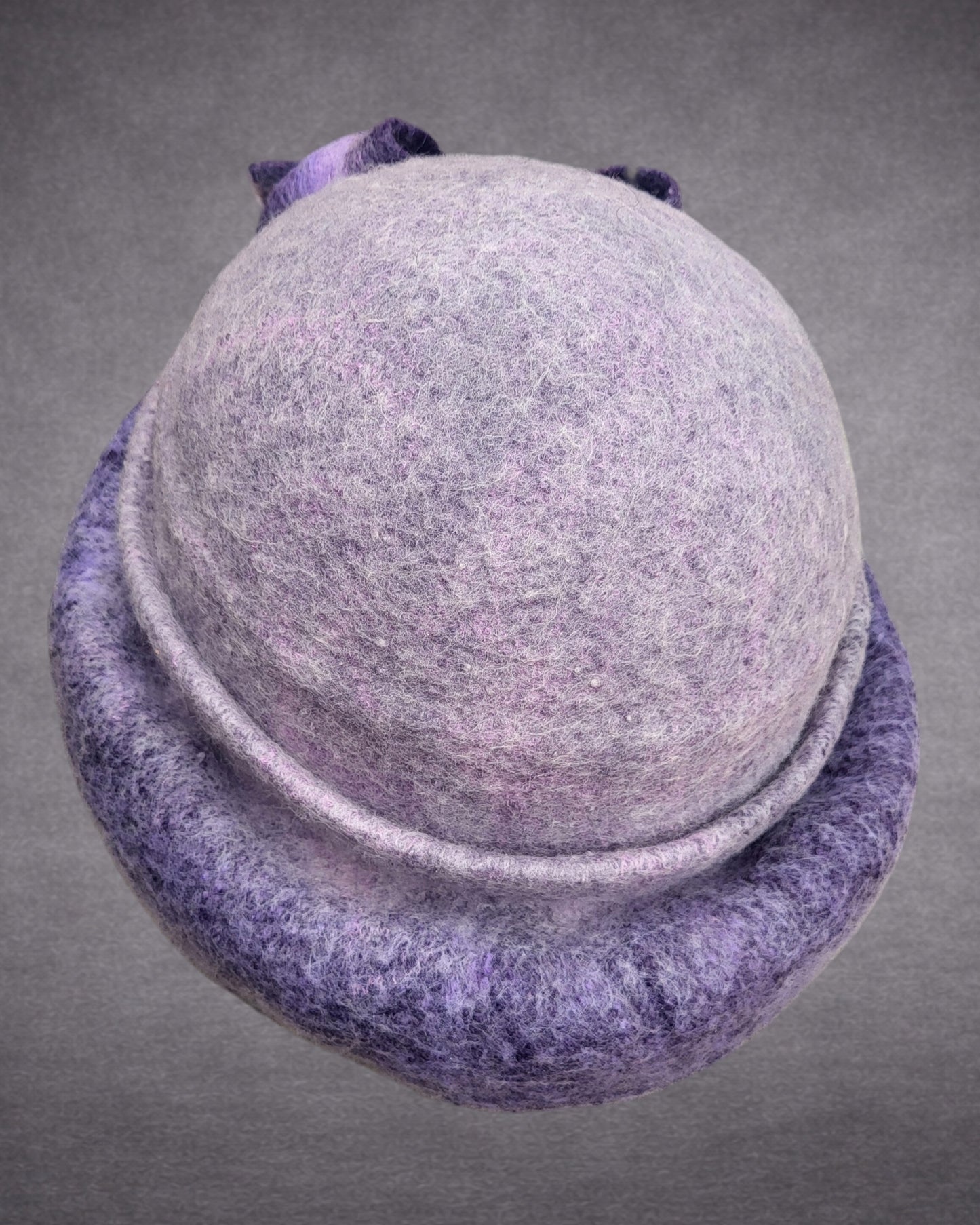 Hand Felted Merino Wool Cloche – Lavender Purple Bow, Packable Winter Hat
