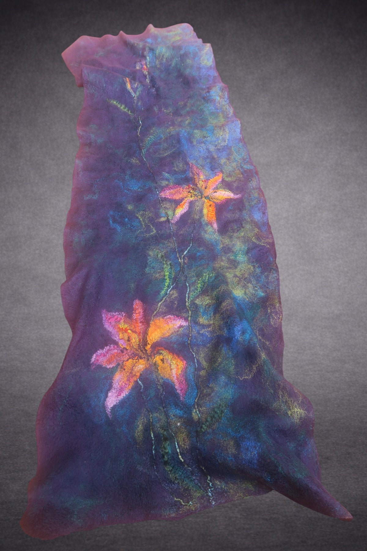 Lilies at Twilight reversible felted shawl, original product view