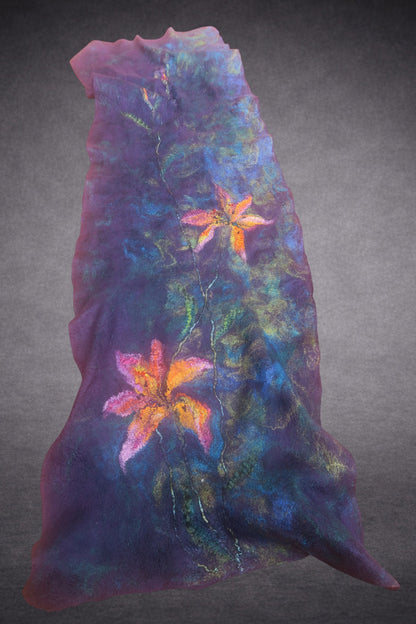 Lilies at Twilight reversible felted shawl, original product view