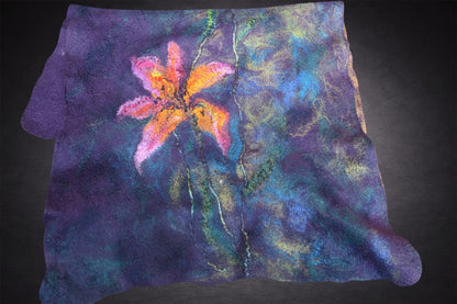 Lilies at Twilight shawl laid open showing floral side
