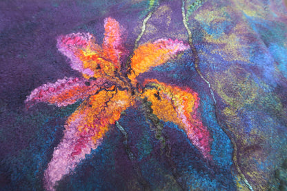 Close detail of felted lily and fiber texture