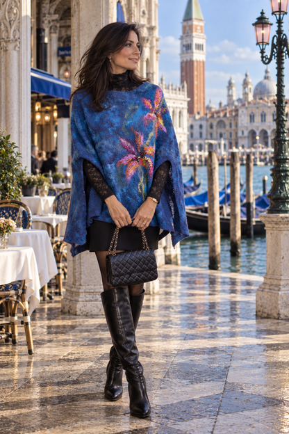 Lilies in Blue poncho styled in Venice